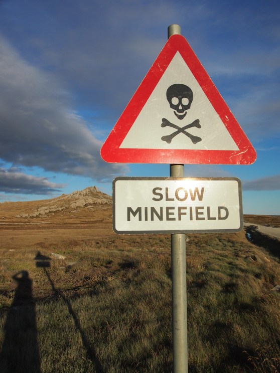 Land mines below Mt William, near Stanley, Falkland Islands